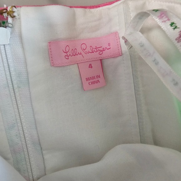 Lilly Pulitzer Strapless Dress Pink Green Floral Print Cotton Pleated Front‎ 4 - Picture 3 of 9